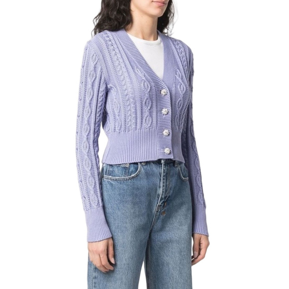Golden Goose Crystal Embellished Lilac Cable Knit Cardigan (Size S) - Picture 2 of 10